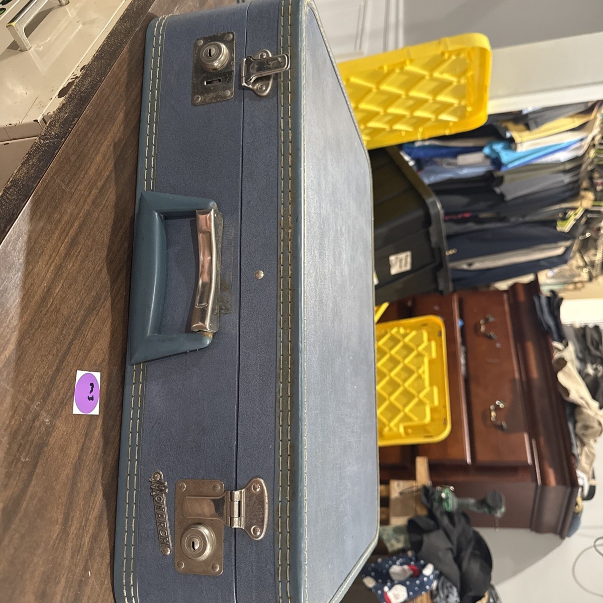 Vintage 1960s Luggage, Monarch Blue Hard Shell Suitcase, midsize