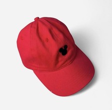 Disney Mickey Mouse Hat Cap Strap Back Solid Red Black Script Logo Adjustable