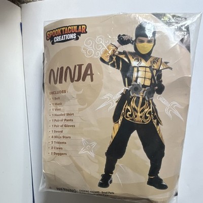 Spooktacular Creations Ninja Child Costume Size L 10-12 Black Gold Set