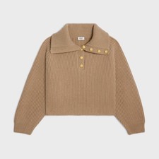 CELINE Beige Wool Blend Boxy Fit Ribbed Knit ...