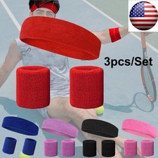 SWEATBAND SETS Wristbands headband Work Out Tennis Wrist Badminton Fitness Bands
