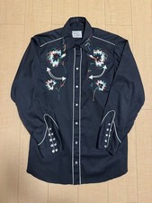 H BBAR C Vintage Western Shirt Rayon Gabardine 50s Black L Excellent Condition
