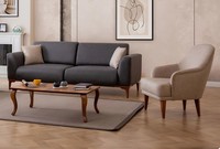 Schwarz-Beige Wohnzimmer Designer Garnitur 3-Sitzer Lehnsessel 2Tlg. Set
