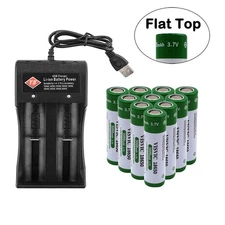 3.7V Rechargeable Button / Flat top Batteries (3000mAh) / USB Smart Charger lot