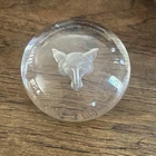Art Glass Signed STEUBEN Intaglio FOX HEAD Domed Paperweight, 4" Diameter