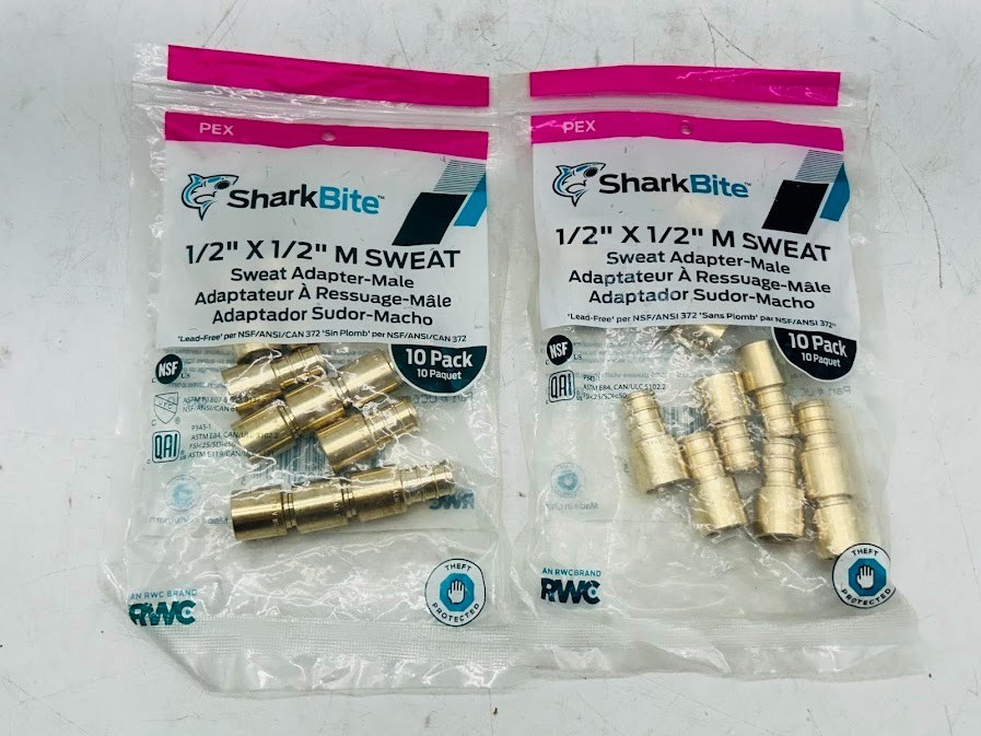 20 Pack SharkBite 1/2 in X 1/2 in Brass Male Crimp Sweat Adapter UC607LFA10