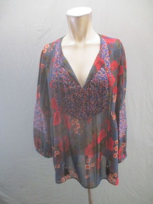 Daniel Rainn Size M Womens Multicolor Floral V Neck Long Sleeve Casual Top 508