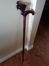 VINTAGE 39" HAND CARVED DRAGON HEAD WOODEN WALKING STICK OR CANE - FREE SHIPPING