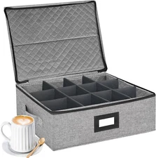 Coffee Mug Storage Box with Dividers, Durable China Storage Containers for Coffe
