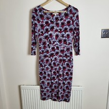 White Stuff Size 8 Purple Floral Jersey Wrap Dress 3/4 Sleeves