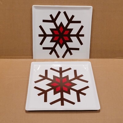 Set of 2 Gingerbread Square Snowflake Salad Plate Food Network Winter Christmas