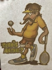 Original Vintage Tennis Anyone Iron On Transfer Mustache Tennis Player