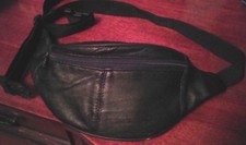 Leather Fanny Waist Pack with Adjustable Belt and Three Zipper Compartments