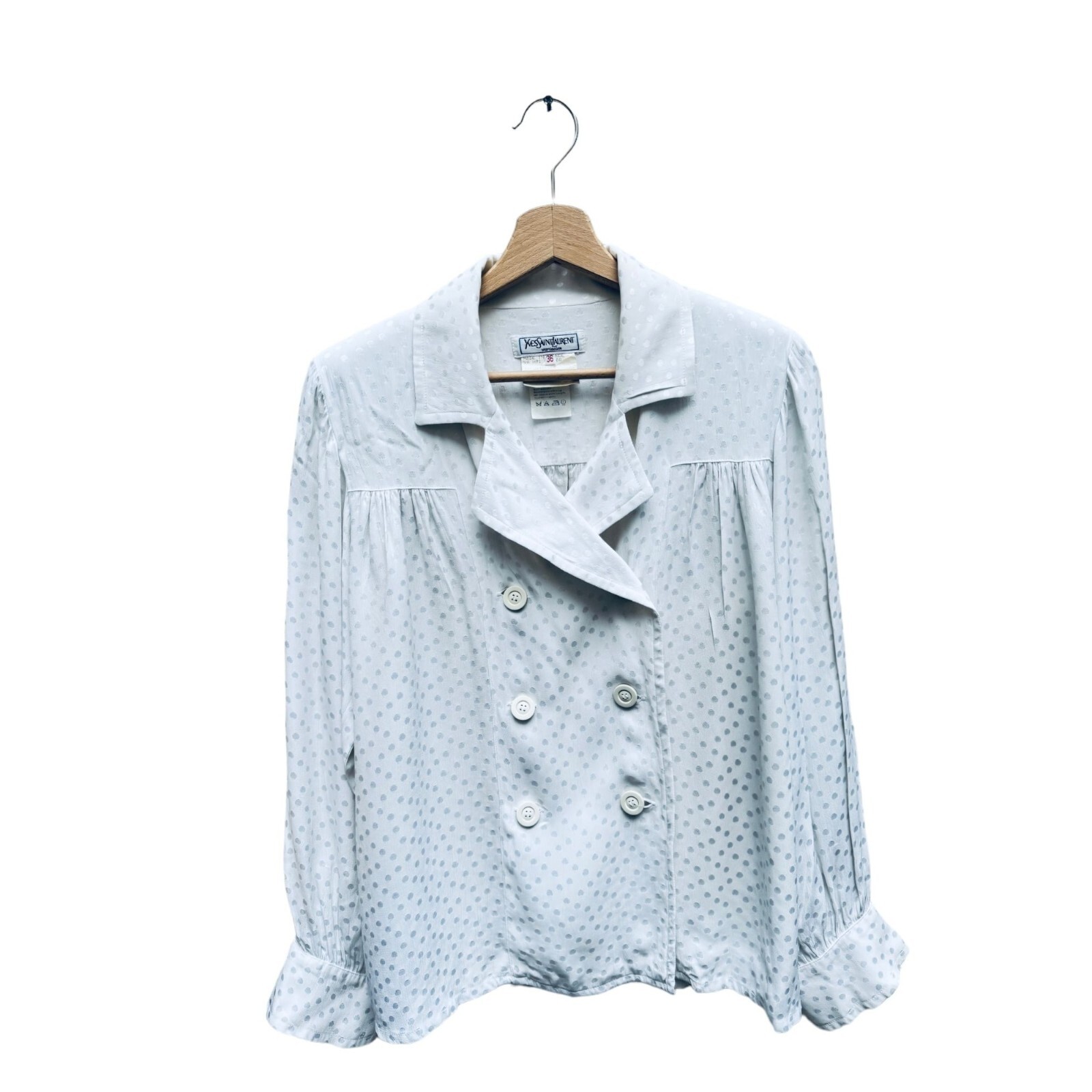 Camicia doppia petto Yves Saint Laurent FW 1991 bianca a punti taglia 36 adatta a M