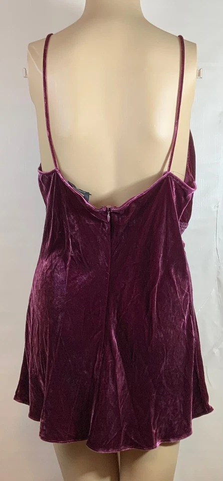 Express Velvet Babydoll Strap Top Women Large Purple Sequins Rayon Silk Y2K - Image 2 of 4