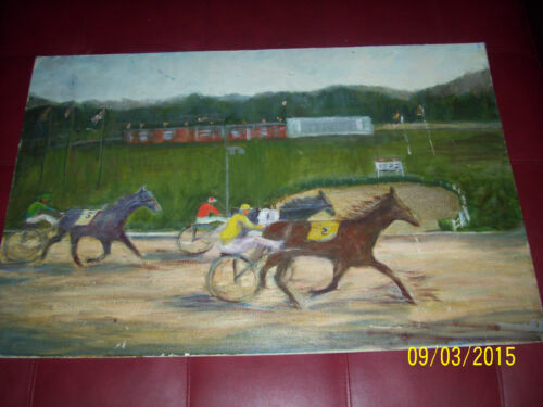 vecchio dipinto corse di cavalli originale raro cavallo da corsa unico nel suo genere vintage raro - Foto 1 di 6
