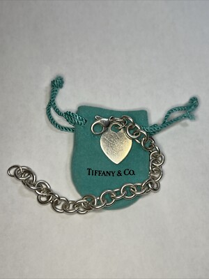 Tiffany & Co 925 Sterlingsilber graviert Herz Anhänger Gliederarmband 7 1/5'' & 32,8 g