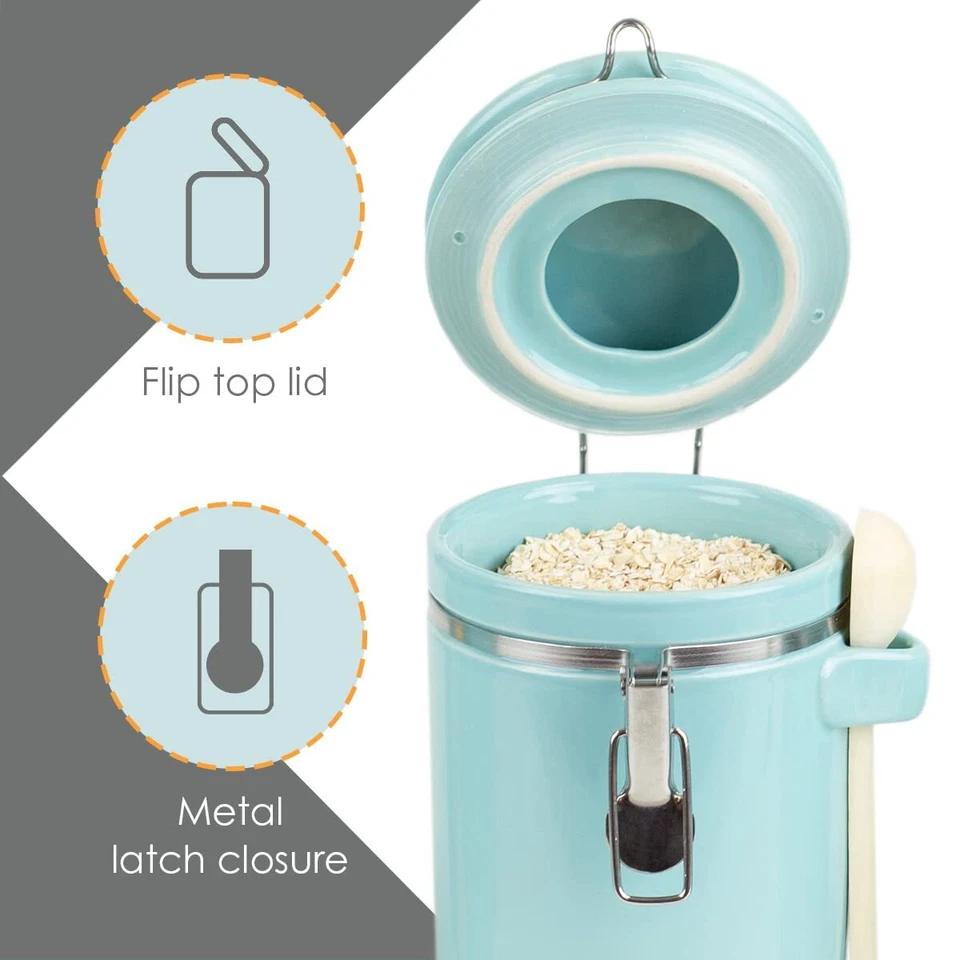 Turquoise Food Storage Canister Set with Wooden Spoons for Kitchen Organization - Image 2 of 4