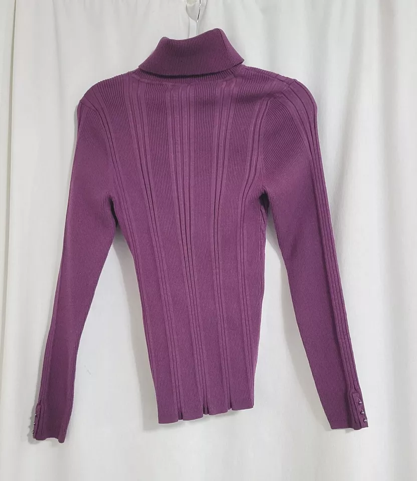 WHBM White House Black Market Plum Purple Turtleneck Size Lg Button Details - Image 2 of 4