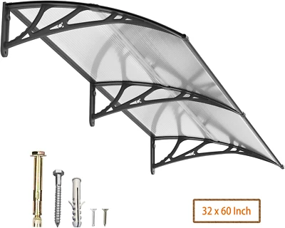 GUANSU-CN 32"x 60" Window Awning Door Canopy Outdoor Polycarbonate Hollow Sheet Door Roof