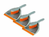 3Er Kehrset Mit Gummi Handfeger Handbesen & Kehrschaufel Kehrblech Grau / Orange