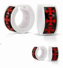 White Acrylic Pattee Cross Hoop Huggie Earrings Pair