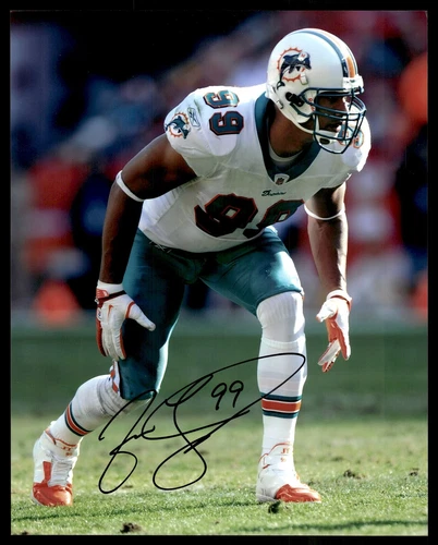 JASON TAYLOR SIGNED 8X10 PHOTO INSCRIBED "99" - MIAMI DOLPHINS