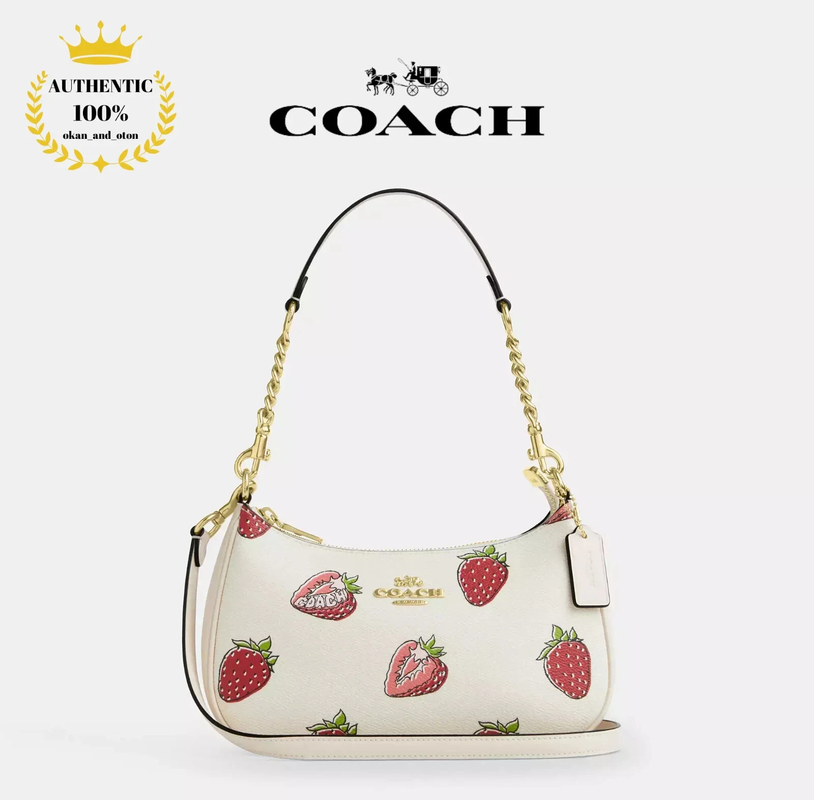 ❤️ Borsa a tracolla Coach Teri 2 vie stampa fragola CAL62 rivestita tela gesso multi