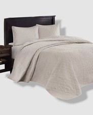 Madison Park Beige Ivory Quebec Quilted 3-Pc. Queen Bedspread Set