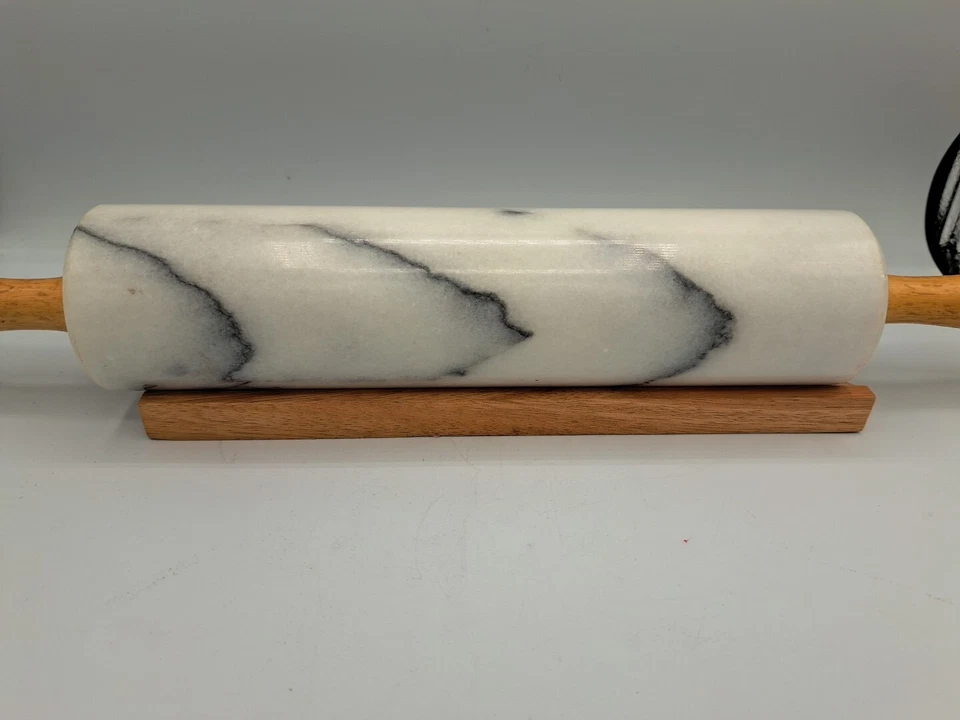 Polished Marble Rolling Pin with Wooden Cradle 10-Inch Barrel - Vintage But NIB - Image 4 of 4