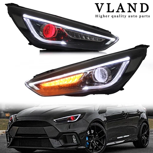 VLAND Demon Eyes LED Headlights For Ford Focus 2015-2018 w/Blue Animation DRL - Picture 2 of 14