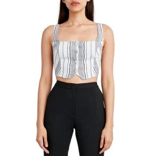 NEW NWT $266 BCBG 2 piece set outfit w/crop top & wrap skirt linen blend M - Foto 2 di 12