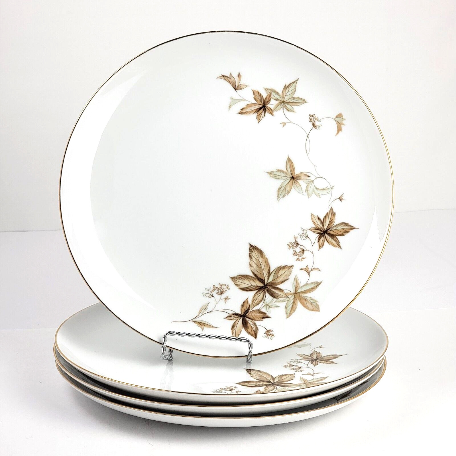 Of 4 Sango Dream Dinner Plates 10.5" Brown & Green Leaves Pl