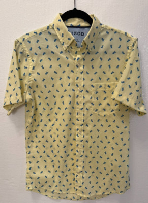 Men's Small IZOD Cool FX Yellow Blue Pineapple Button Down Shirt Athletic Fit
