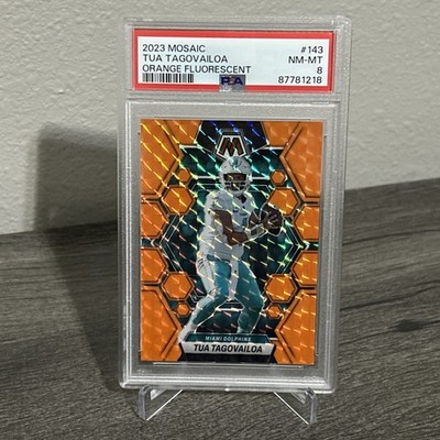 2023 Panini Mosaic Tua Tagovailoa #143 Orange Fluorescent Mosaic Prizm /25 PSA 8