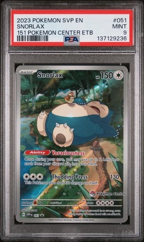 2023 POKEMON 151 POKEMON CENTER ELITE TRAINER BOX PROMO SVP #051 SNORLAX PSA 9