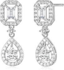 Wedding Earrings for Brides Dangle Cubic Zirconia 925 Sterling Silver Post Engag