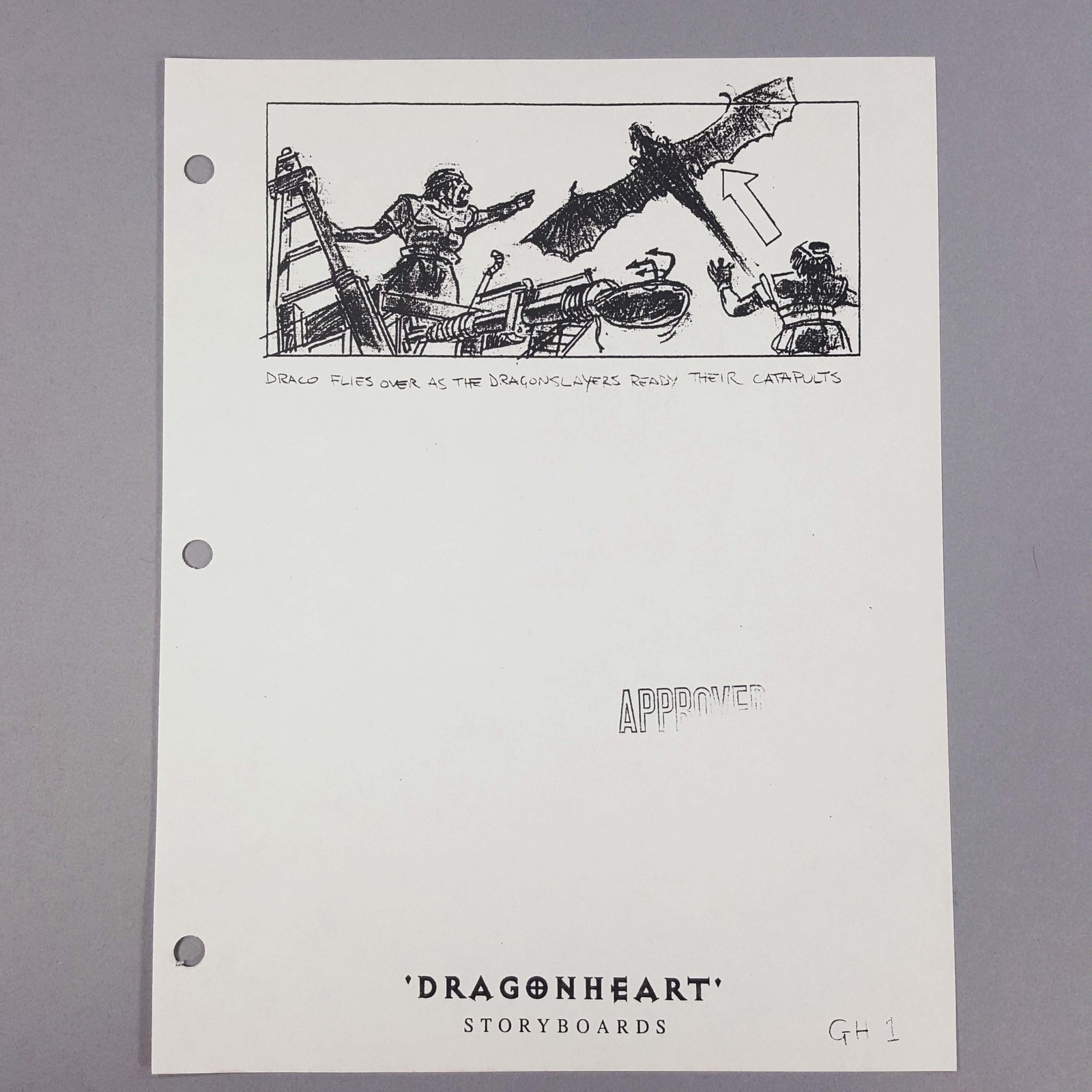 Dragonheart Production Used Storyboard Draco Flies Over Dragonslayers, COA