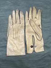Vintage Buckskin Driving Gloves Size 6 1/2 Cr me Ivory Color Dark stitching