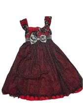 Bonnie Jean Girls Dress Size 8 Burgundy With Black Sparkle Overlay Holiday