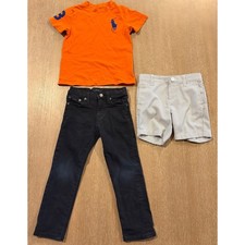 Polo Ralph Lauren Size 4 Boys Jeans T Shirt Big Pony Orange Shorts Pinstripe