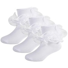 Girls Ruffle Socks Toddler Girl Frilly Dress Socks 4-6 Years White - 3 Pairs
