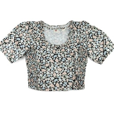 Levi's Louise Smocked Crop Top Women's Size XS Vanessa Floral Obsidian 