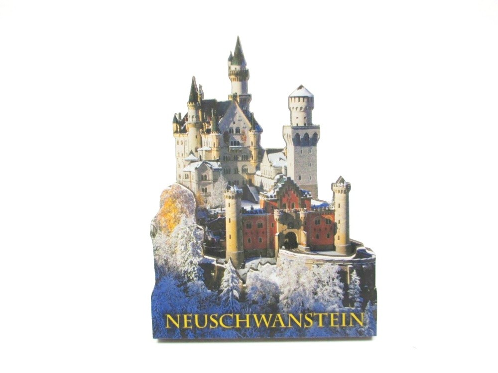 Neuschwanstein Castle Wooden Magnet 10 cm Souvenir Germany Füssen Allgäu Winter