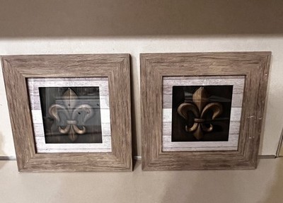 Framed Fluer De Lis Wall Decor Set Of 2 French Country Design 11  Sq