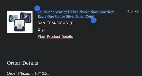 250th Anniversary United States Navy American Eagle One Ounce Silver Proof Coin