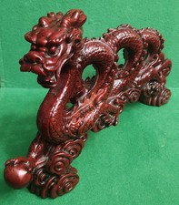 Vintage Chinese Dragon 12" L Heavy Resin Figurine Statue Faux Cinnabar Red Luck
