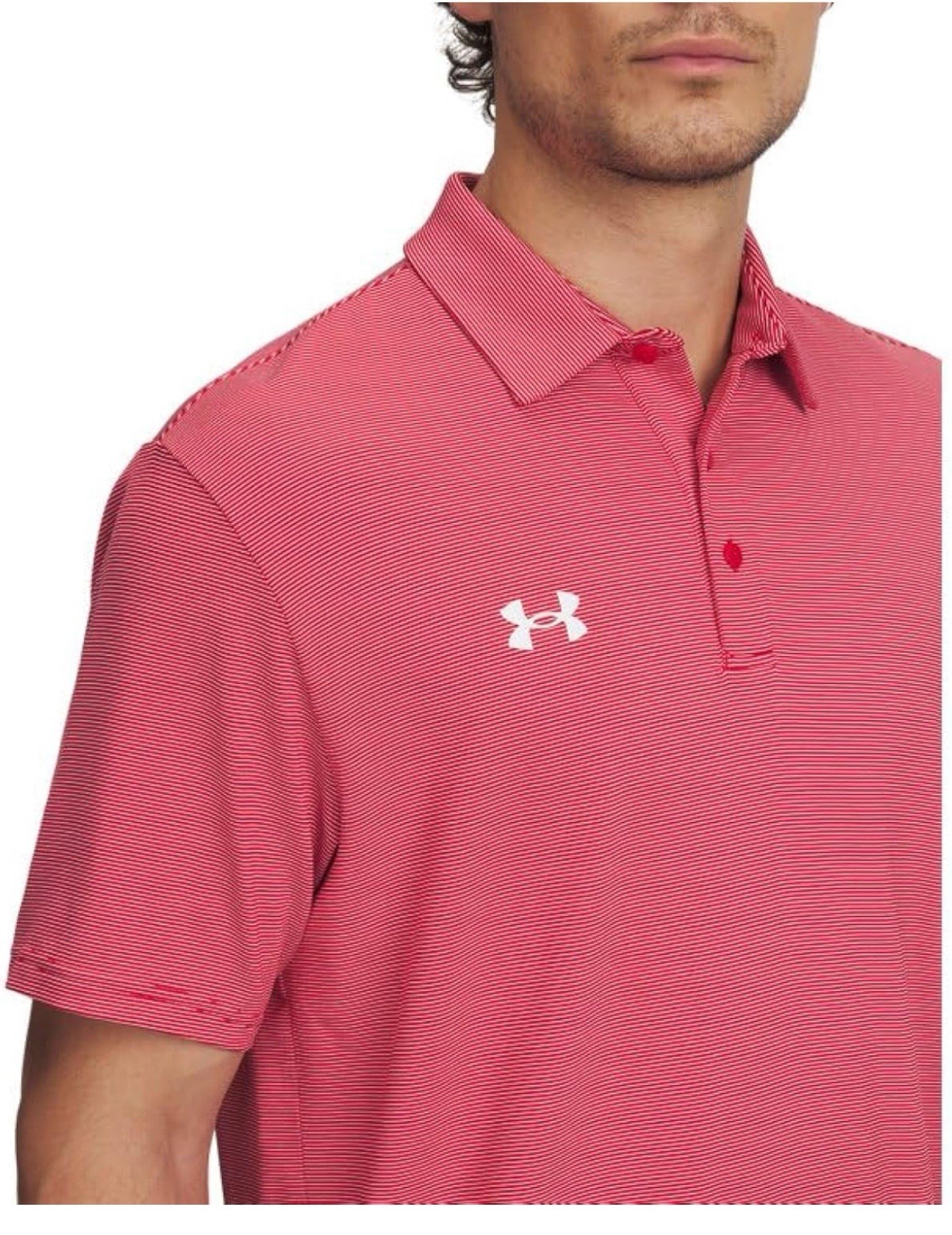 Under Armour Mens Drive Team Stripe Polo Shirt - Medium Red/white thumbnail 3