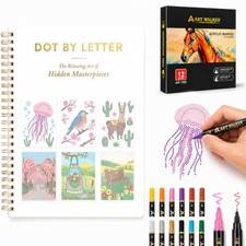 Dot by Letter Coloring Book for Adults with 12 Dot Markers, Dot Art for