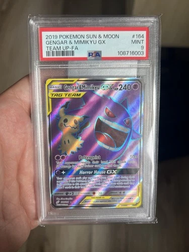 2019 POKEMON SUN & MOON TEAM UP #164 FULL ART/GENGAR & MIMIKYU GX PSA 9